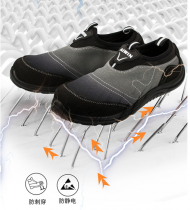 AIWIN帆布款黑色透气安全鞋Y607,防砸防刺穿防静电